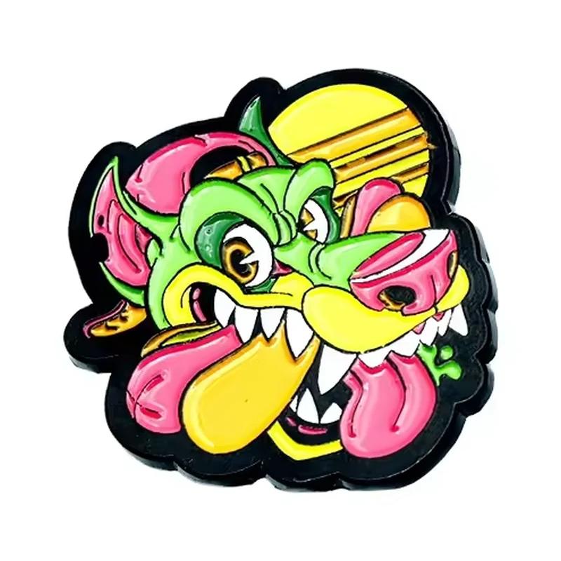 A colorful dragon head pin.