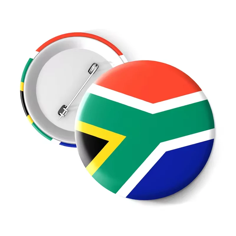 South African flag round badge with a silver safety-pin back.