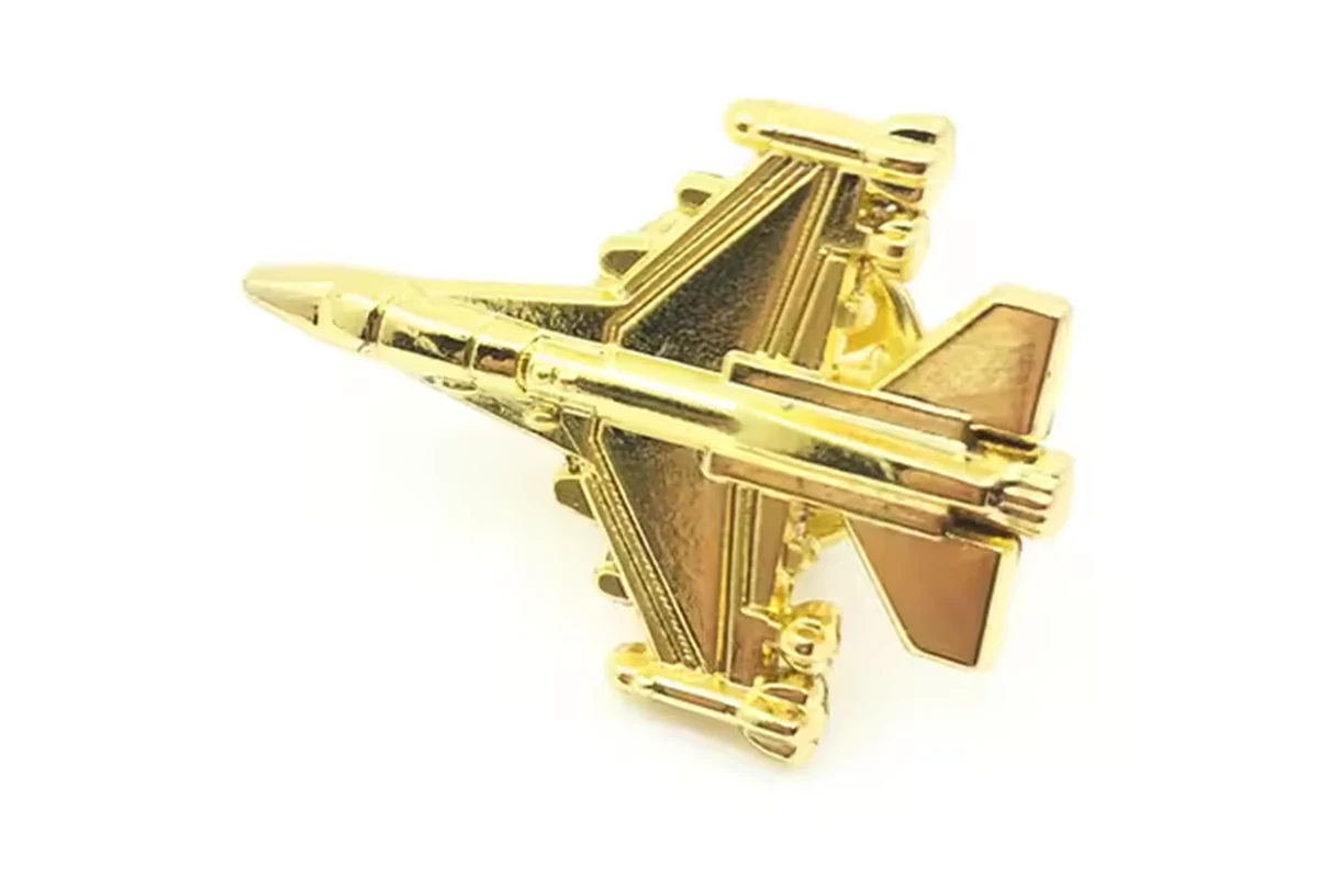 A gold airplane pin.